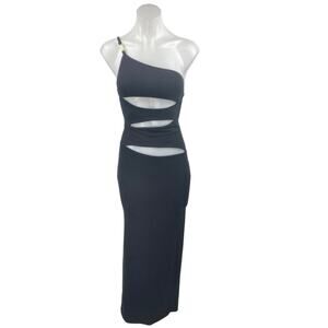 JGR & STN Black Sleeveless One Shoulder Cut Out Slit Maxi Bodycon Dress Size 2